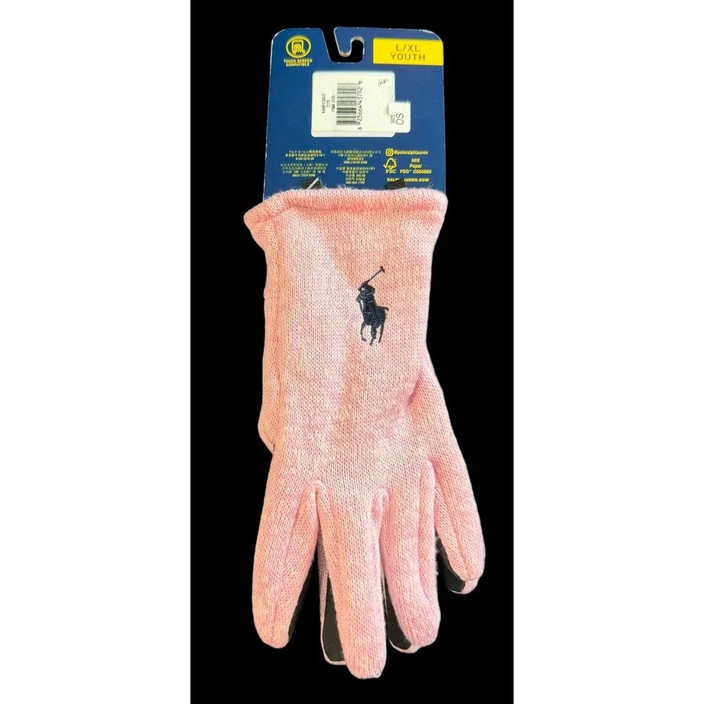 Polo Ralph Lauren Youth Girl L/XL Pink Sweater Fleece Touch Screen Winter Gloves
